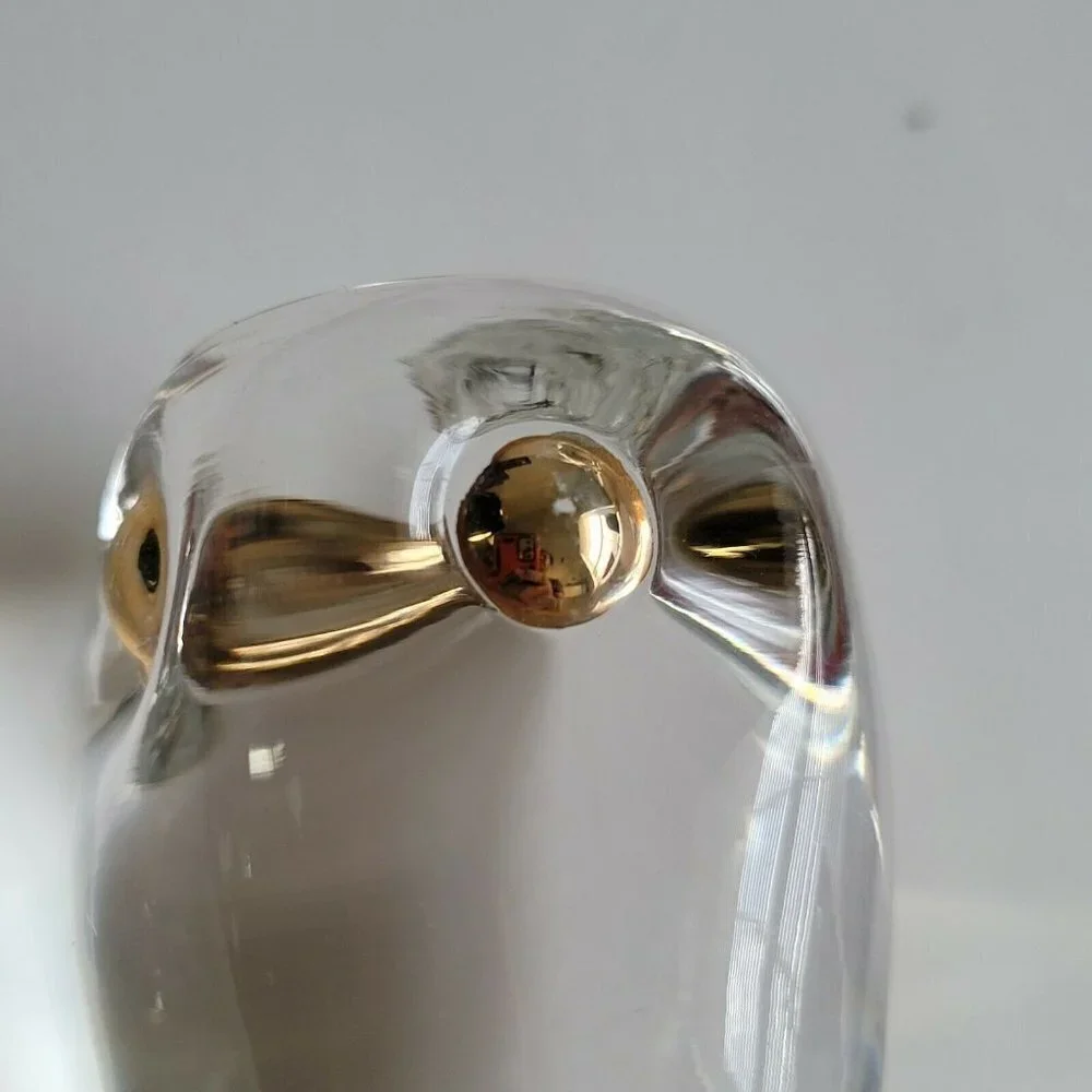 Vtg MCM Glass Decanter Stopper Bottle Topper Clear Gold Button Detail 4.25